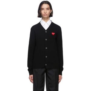COMME DES GARÇONS PLAY Play Black and Red Wool Heart Patch V-Neck Cardigan